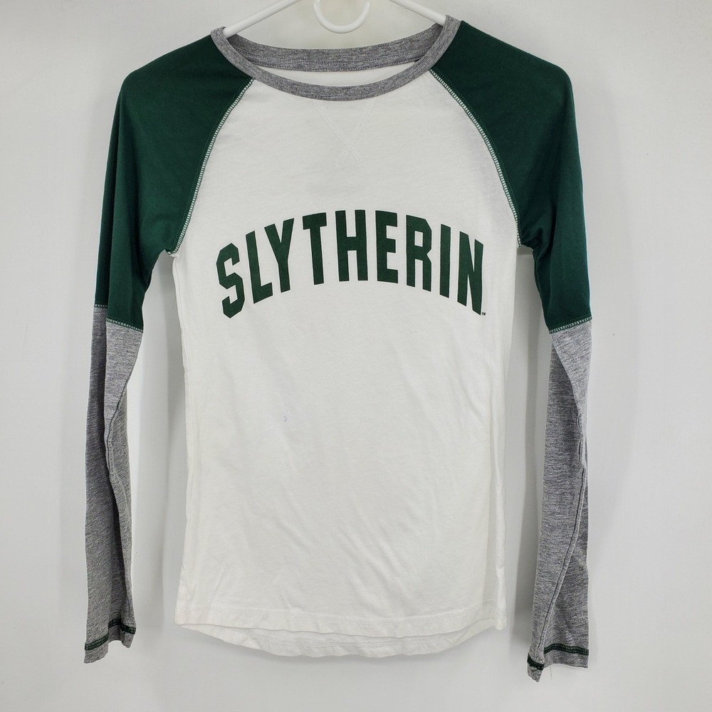 Universal Studios Harry‎ Potter Slytherin Raglan Tee White Green XS Long Sleeve